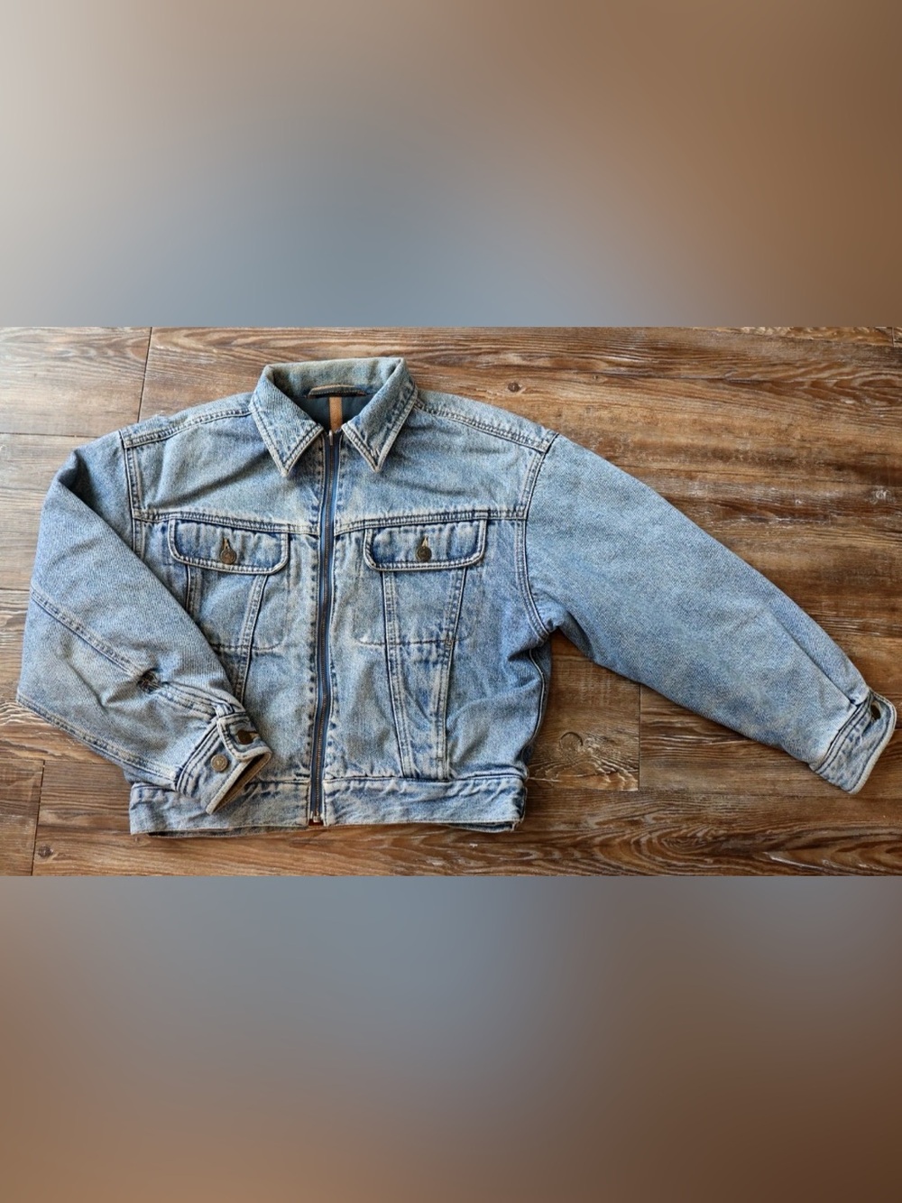 Vintage Lizwear Liz Claiborne Rugged Denim Jacket Striped Lining Womens Petite P